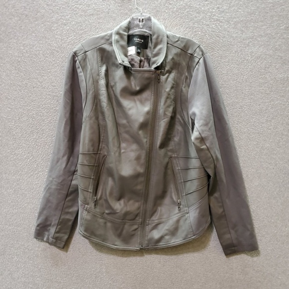 Torrid Women Jacket 2 Gray Biker Faux Leather Pockets‎ Full Zip Long Sleeve